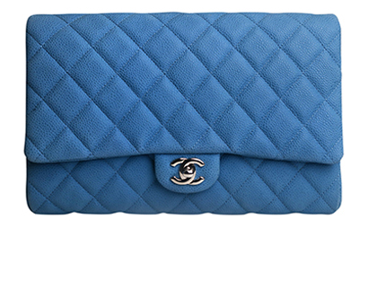 Clutch With Chain, &pound;2,300, Handbags, Blue, Caviar Leather, Front view